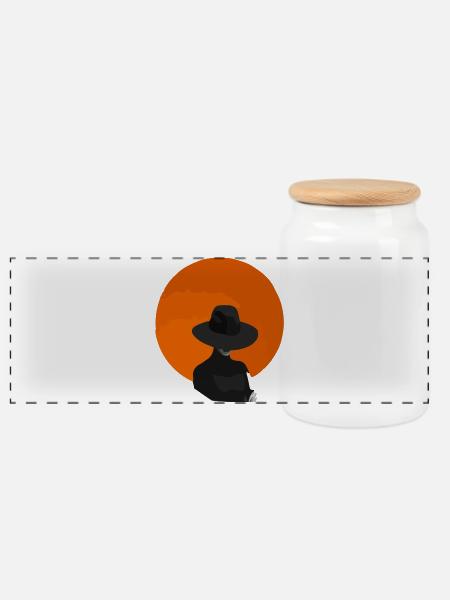 Woman with hat - Panoramic Cookie Jar with Wooden Lid - white