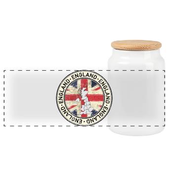UK Map Flag Emblem - Panoramic Cookie Jar with Wooden Lid - white - Front