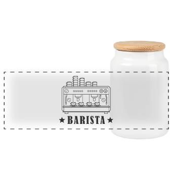 Cadeau de café expresso machine à expresso Barista - Boîte à biscuits avec couvercle en bois - blanc - Devant