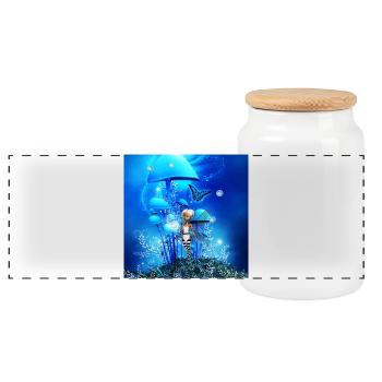 Cute fairy and fantasy mushrooms - Panoramic Cookie Jar with Wooden Lid - white - Front