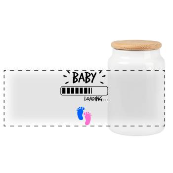 Baby feet pregnancy birth baby family - Panoramic Cookie Jar with Wooden Lid - white - Front