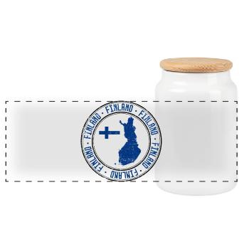 Finland Map Circular Crest with Flag - Panoramic Cookie Jar with Wooden Lid - white - Front