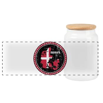 Denmark Map flag badge - Panoramic Cookie Jar with Wooden Lid - white - Front