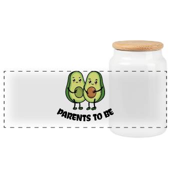 Parents Family Offspring Pregnant Baby Avocado - Panoramic Cookie Jar with Wooden Lid - white - Front