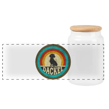 Dackel Vintage Design / Geschenkidee - Panorama Keksdose mit Holzdeckel - Weiß - Vorne