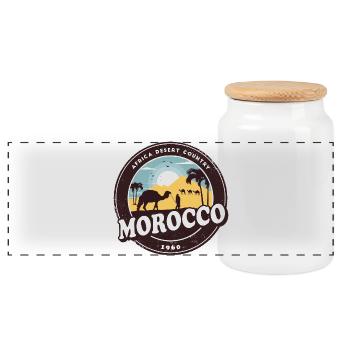Maroc Camel Desert Design / Idée cadeau - Boîte à biscuits avec couvercle en bois - blanc - Devant
