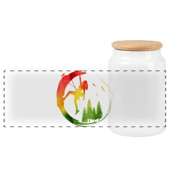 Aquarell weibliche Klettererin Waldabenteuer - Panorama Keksdose mit Holzdeckel - Weiß - Vorne