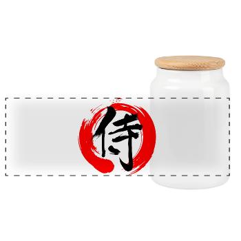 Samouraï en signe zen - Boîte à biscuits avec couvercle en bois - blanc - Devant