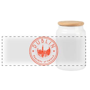 Dublin Republic of Ireland - Panoramic Cookie Jar with Wooden Lid - white - Front