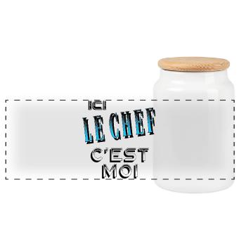 Ici le Chef C'est Moi Patron - Boîte à biscuits avec couvercle en bois - blanc - Devant