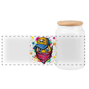 Mask and graffiti - Panoramic Cookie Jar with Wooden Lid - white - Front