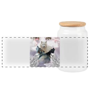 Awesome Wolves - Panoramic Cookie Jar with Wooden Lid - white - Front
