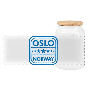 Oslo Norwegen Abzeichen - Panorama Keksdose mit Holzdeckel - Weiß - Vorne