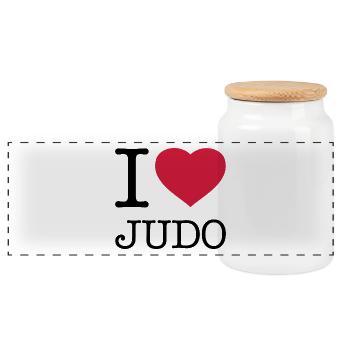 I LOVE JUDO - Panorama Keksdose mit Holzdeckel - Weiß - Vorne