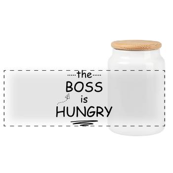 Baby is hungry - Panoramic Cookie Jar with Wooden Lid - white - Front