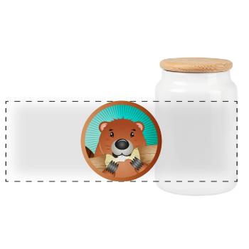 mignon rongeur patch - castor grignote le bois - Boîte à biscuits avec couvercle en bois - blanc - Devant