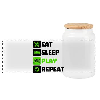 Manger Dormir Répétition Jeux Gamer Gaming - Boîte à biscuits avec couvercle en bois - blanc - Devant