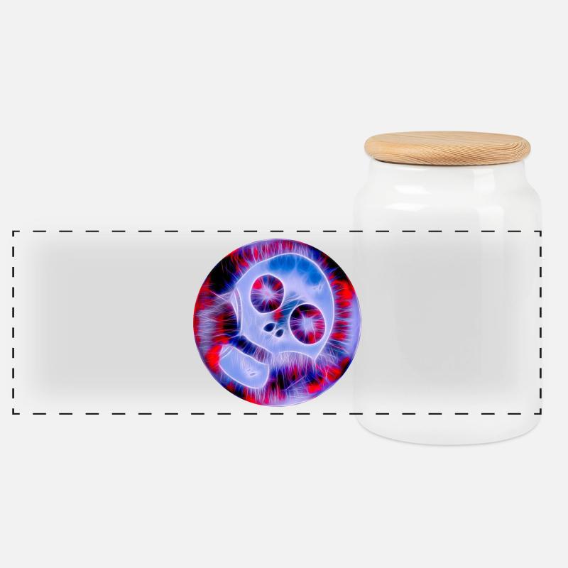 Totenkopf neon - Panorama Keksdose mit Holzdeckel - Weiß