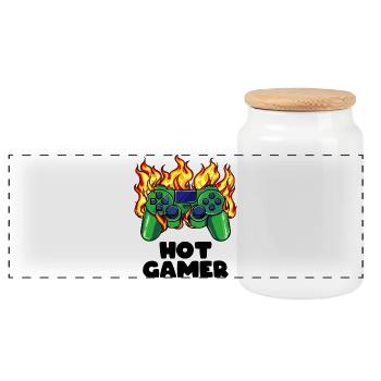 Gamer Gambler Video Player Games Controller - Panoramic Cookie Jar with Wooden Lid - white - Front
