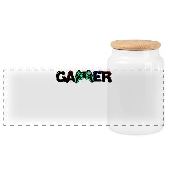 Gamer Games Zocker Controller Game Console Player - Panoramic Cookie Jar with Wooden Lid - white - Front