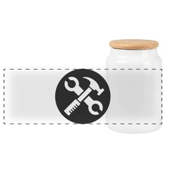 symbol craftsman diy selfmade tool hammer - Panoramic Cookie Jar with Wooden Lid - white - Front