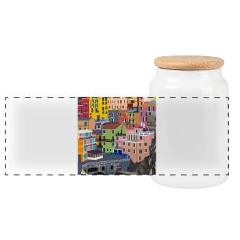 Tuscany in Italy - Panoramic Cookie Jar with Wooden Lid - white - Front