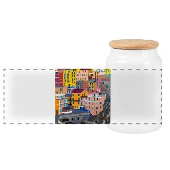 Cinque Terre In Italy - Panoramic Cookie Jar with Wooden Lid - white - Front