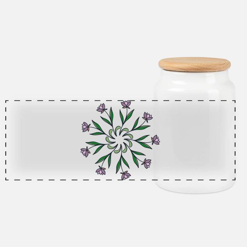 Flowers, Blumen, Rosette - Panorama Keksdose mit Holzdeckel - Weiß