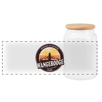 Wangerooge Leuchtturm Sunset Design - Panorama Keksdose mit Holzdeckel - Weiß - Vorne