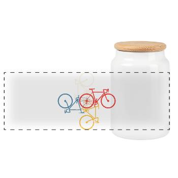 Buntes Fahrrad-Mosaik - Panorama Keksdose mit Holzdeckel - Weiß - Vorne