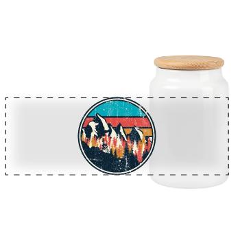 Retro Mountain Trail Circle - Panoramic Cookie Jar with Wooden Lid - white - Front
