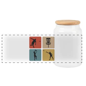 Disc Golf Vintage Sport Design / Geschenkidee - Panorama Keksdose mit Holzdeckel - Weiß - Vorne