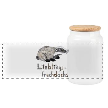 Lieblingsfrechdachs - Süßer Dachs in Aquarell - Panorama Keksdose mit Holzdeckel - Weiß - Vorne
