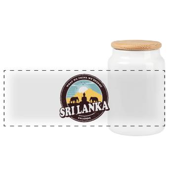 Sri Lanka Buddha Design mit Elefanten / - Panorama Keksdose mit Holzdeckel - Weiß - Vorne