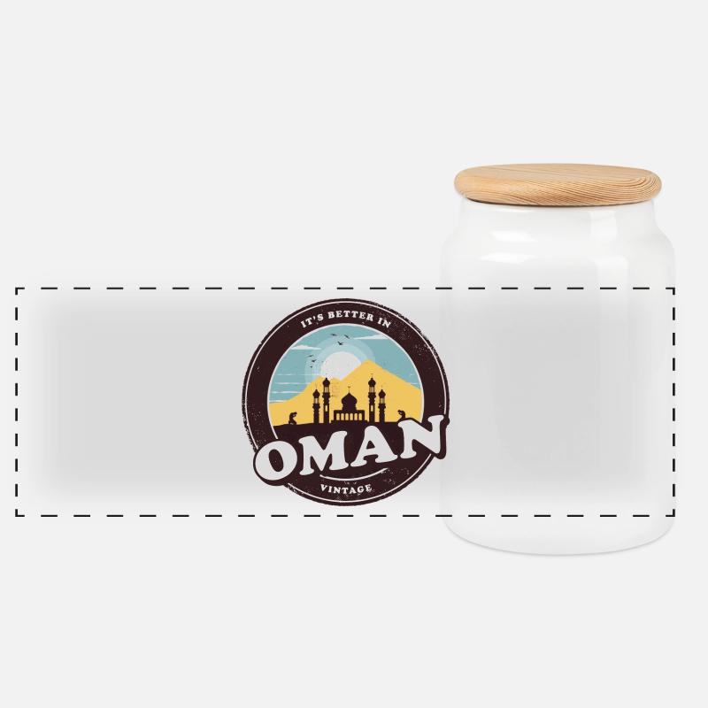 Oman Vintage Moschee Design - Panorama Keksdose mit Holzdeckel - Weiß