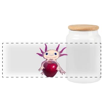 Kuscheliger Axolotl mit Apfel, handgezeichnet - Panorama Keksdose mit Holzdeckel - Weiß - Vorne