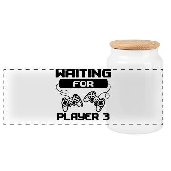 Gamer Zocker Schwanger Controller Statement - Panorama Keksdose mit Holzdeckel - Weiß - Vorne
