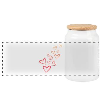 Heart Heart Pattern - Panoramic Cookie Jar with Wooden Lid - white - Front