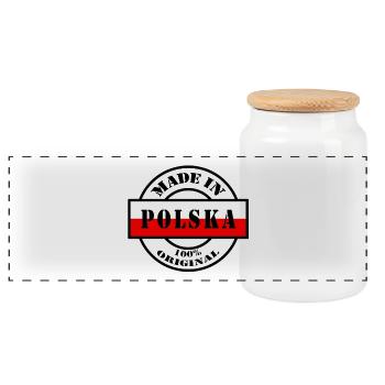 MADE IN POLSKA Polen Poland Flagge Geschenk - Panorama Keksdose mit Holzdeckel - Weiß - Vorne