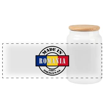 MADE IN ROMANIA born in Romania Gift - Panoramic Cookie Jar with Wooden Lid - white - Front