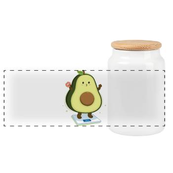 Avocado on Diet Funny Food Design - Panoramic Cookie Jar with Wooden Lid - white - Front