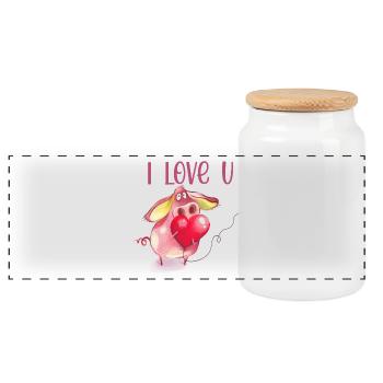 I Love U Piggy Cute Animal Design - Panoramic Cookie Jar with Wooden Lid - white - Front