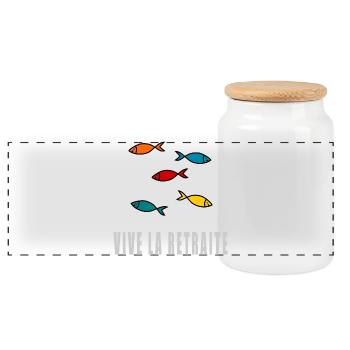 retirement. GOOD RETIREMENT. HAPPY RETIREMENT - Panoramic Cookie Jar with Wooden Lid - white - Front