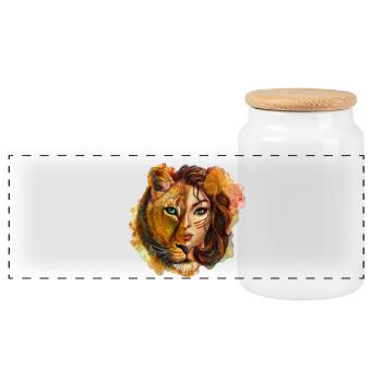 Tigerfrau Wasserfarben Portrait - Panorama Keksdose mit Holzdeckel - Weiß - Vorne
