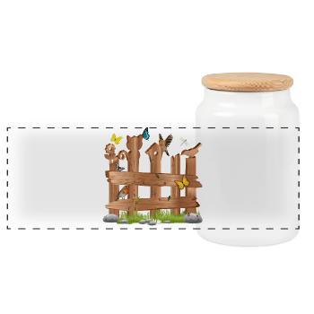 beautiful decoration wooden slats fence with figures & shapes - Panoramic Cookie Jar with Wooden Lid - white - Front