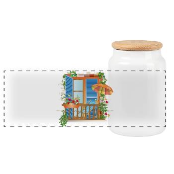 Holiday can be so beautiful at home on balconies - Panoramic Cookie Jar with Wooden Lid - white - Front