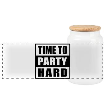 Time to Party Hard saying for funny party animals - Panoramic Cookie Jar with Wooden Lid - white - Front