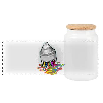 Fonte de peinture de jet - Boîte à biscuits avec couvercle en bois - blanc - Devant
