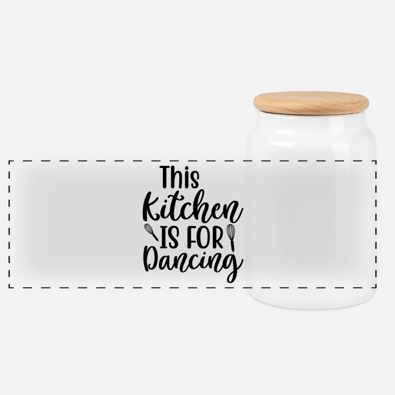 This Kitchen Is For Dancing Saying - Panoramic Cookie Jar with Wooden Lid - white