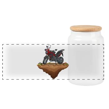 Africa Twin Enduro | Earth | Red - Panoramic Cookie Jar with Wooden Lid - white - Front